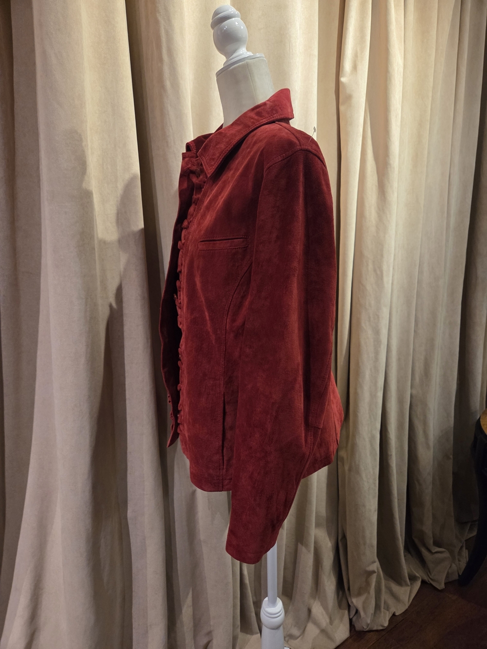 Chico's Red Ruffle-Front Suede Jacket - Picture 5 of 9
